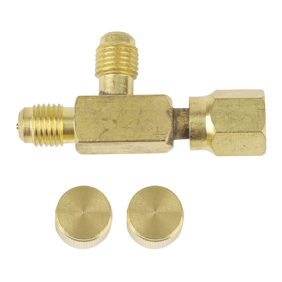 2X Brass Tee Adapter Converter 1/4inch Male and Female SAE Flare Swivel Connector Auto Air-Conditioning Installation,2 x Tee Adapter,Gold