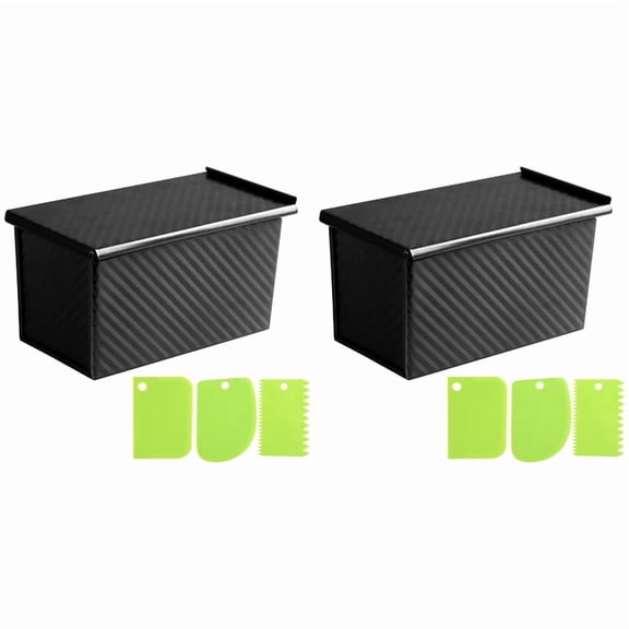 2X Bread Pans with Dough Scraper Cutter-Pullman Loaf Pan with Lid,Covered Bread Pan