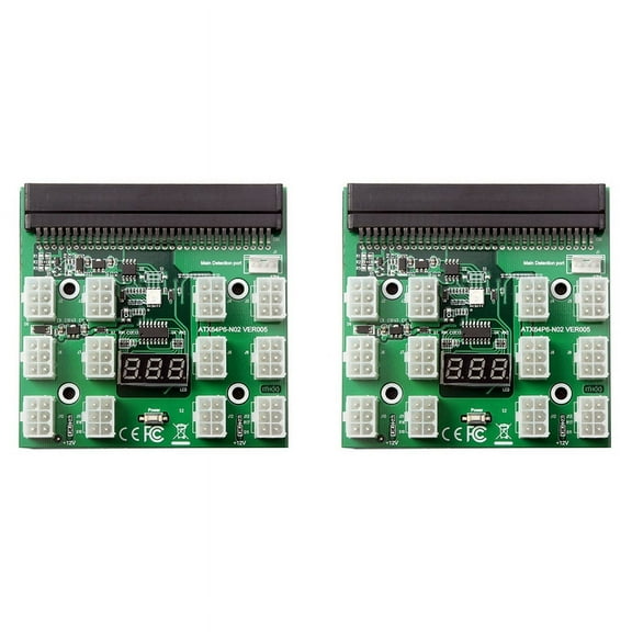 2X Breakout Board 12 Port 6Pin LED Display 12V Power Supply Server Adapter for 1200W 750W PSU GPU Miner Mining BTC