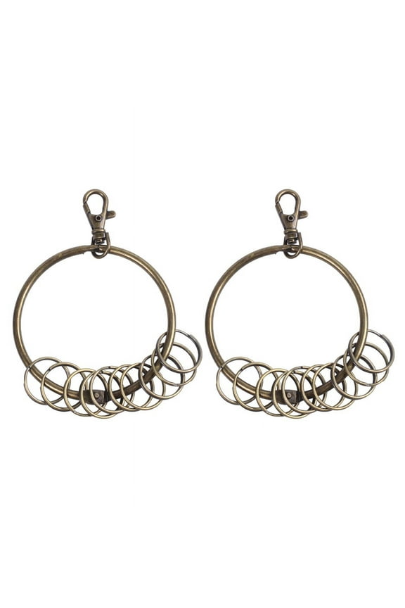 2X Bronze Tone Carabiner Prisoner Keyring 10 Loops Key Chain Ring 7.6cm
