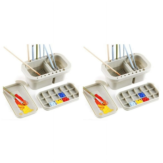 2X Brush Washing Bucket Multi-Use Paint Brush Basin with Art Palette Brush Holder Brush Washing Tool