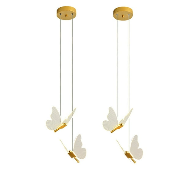 2X Butterfly LED Pendant Lights Nordic Golden Bedside Chandelier Lighting for Living Room Bedroom Bedside Lamp B