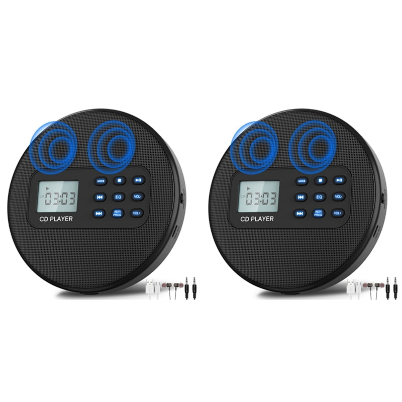 2X CD Player with Speakers:Rechargeable  CD Player,Discman CD Player with Headphones Plays Recorded MP3/CD/USB