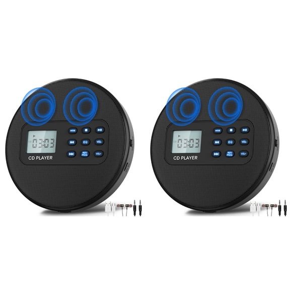 2X CD Player with Speakers:Rechargeable CD Player,Discman CD Player with Headphones Plays Recorded MP3/CD/USB