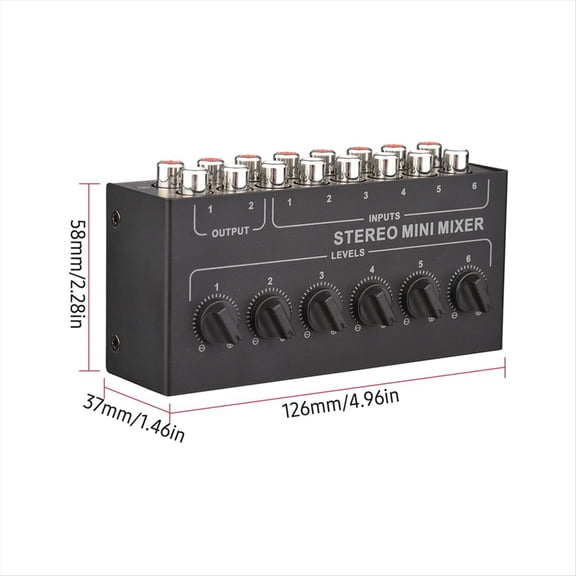 2X CX600 Mini Stereo 6 Channel Passive Mixer Portable Audio Mixer 6 in 2 Out Stereo Distributor Volume Control,2 x Audio Mixer,Black
