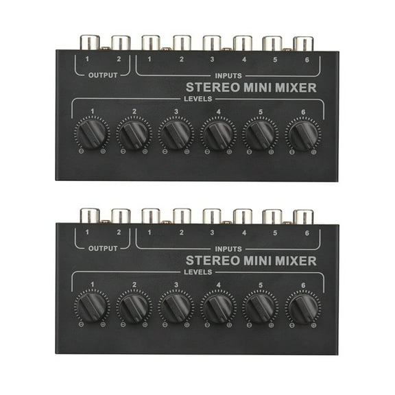 2X CX600 Mini Stereo 6 Channel Passive Mixer Portable Audio Mixer 6 in 2 Out Stereo Distributor Volume Control