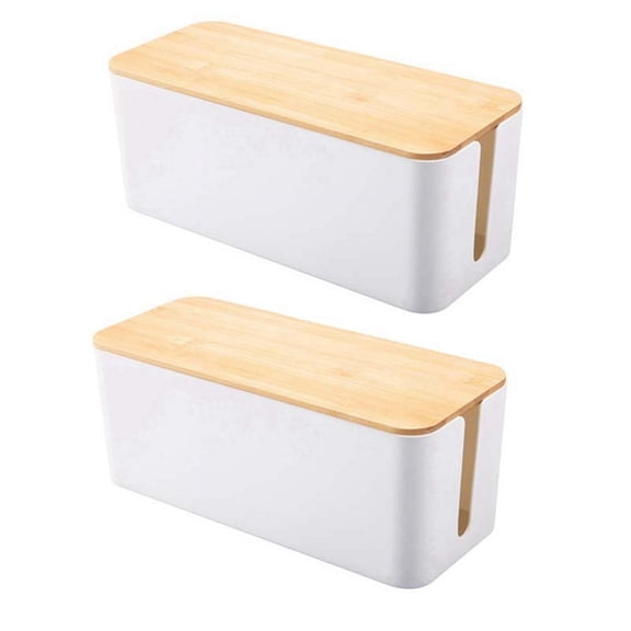 2X Cable Storage Box Power Socket Organizer Tidy Network Line Bin Charger Wire Management -F