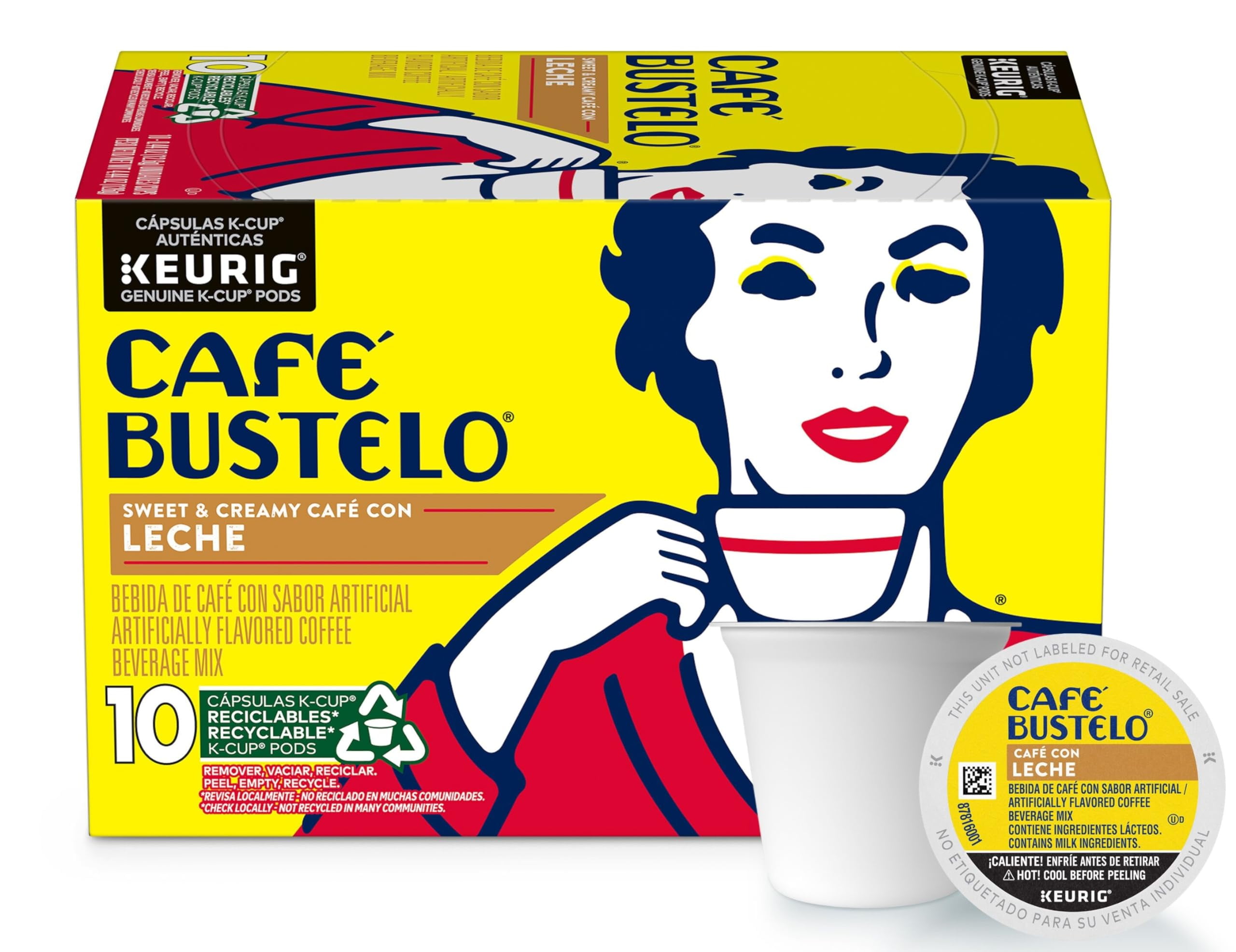 2X - Café Bustelo Sweet & Creamy Café Con Leche Coffee, 10 Keurig K-Cup Pods