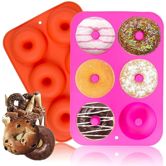 Huayishang Silicone Molds (1 Each in Orange and Rose Red) 6-Piece Silicone Donut Mold Baking Set, Kitchen Essentials Clearance Sale Orange