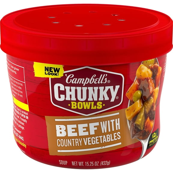 Campbell,S Chunky Soup, Beef Soup With Country Vegetables, 15.25 Oz Microwavable Bowl