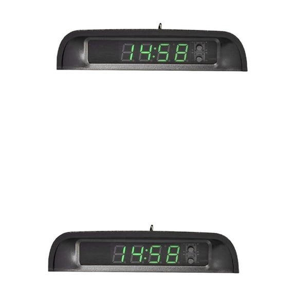 2X Car Clocks with Night Display Thermometer Auto Internal Stick-on Digital Watch Solar Powered 24-Hour Car Clock