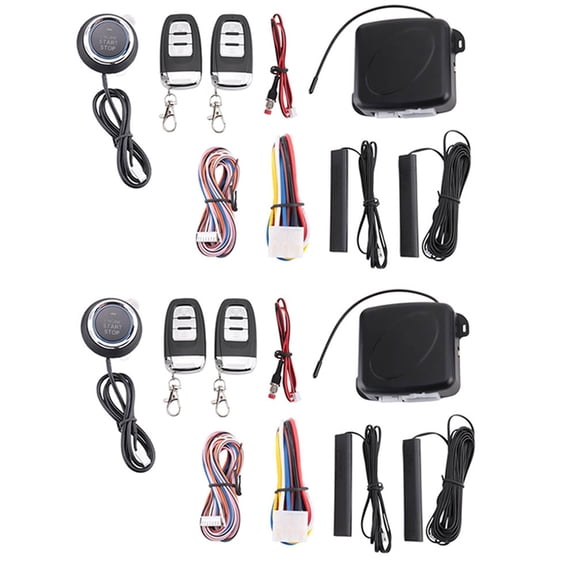 2X Car SUV PKE Keyless Entry Engine Alarm System Push Button System Remote Stop,2 x host 4 x keys 2 x button 10 x wire harness 2 x English manual,Black