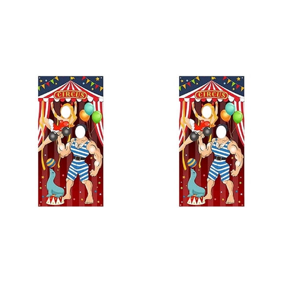 2X Carnival Circus Party Decoration Carnival Photo Door Banner Backdrop Props, Large Fabric Photo Door Banner