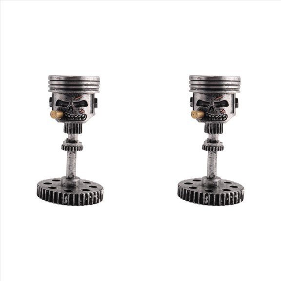 2X Carving Piston Skull Face Realistic Sculpture Man Head Statue Office Home Table Gifts Halloween