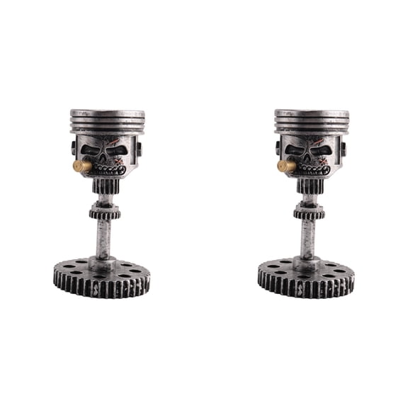 2X Carving Piston Skull Face Realistic Skull Sculpture Man Head Statue Office Home Table Gifts Halloween