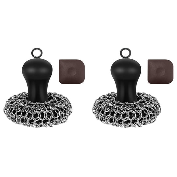 2X Cast Iron Cleaner Chainmail Scrubber, Upgraded Handle Cast Iron Scrubber Brush 316 Chain Mail Scrubber
