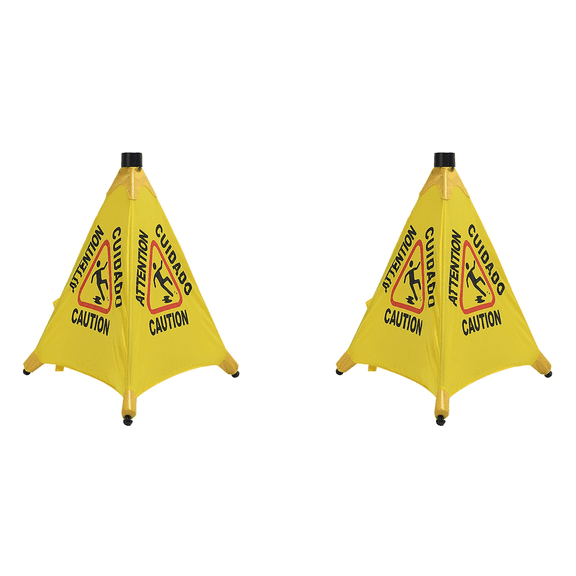 2X Caution Wet Floor Sign, Slippery When Pops Up Wall Mounted Foldable Bilingual Safety Warning Alert Cone