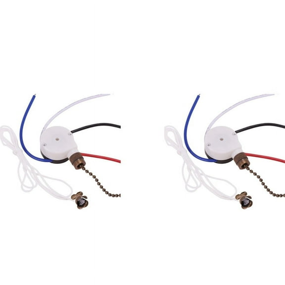 2X Ceiling Fan Switch Kit 3 Speed 4 Wire, Fan Switch Speed Control Switch, ZE-208S Pull Wire Switch with Rope Bronze