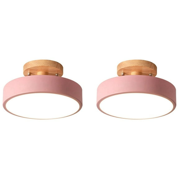 2X Ceiling Lights Modern LED Nordic Wood Lighting Fixture Indoor Luminaire Kitchen Living Bedroom Bathroom -Pink