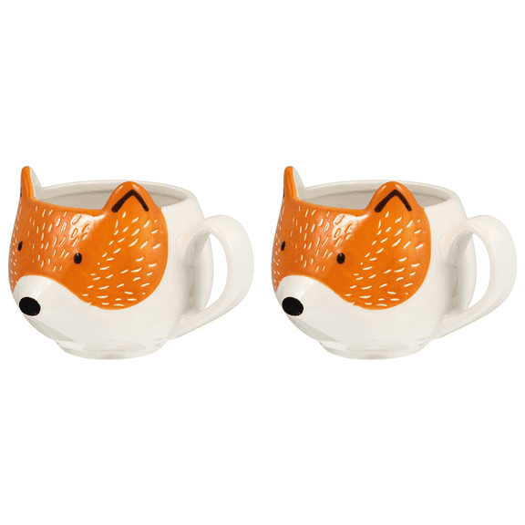 2X Ceramic Coffee Cup Cartoon Shaped Cup Animal Pattern Home Kitchen Office Juice Milk Cup,2 x Fox cup,Photo Color