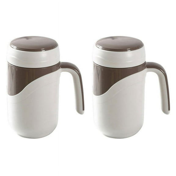 2X Ceramic Cup Vacuum Flask Cup Leakproof Insulated Bottle Mug Home Office Tea Cup Coffee Mug with Handle 380Ml White