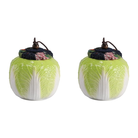 2X Ceramic Tea Jar Storage Canister Chinese Cabbage with Lid Organizer Storage Jar Tea Tin for Tea Sugar Coffee