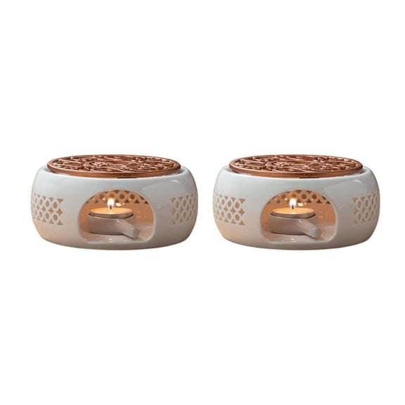2X Ceramic Teapot Warmer Holder Base Tea Warmer Insulation Base Tea Coffee Water Warmer Candle Heating Base Holder