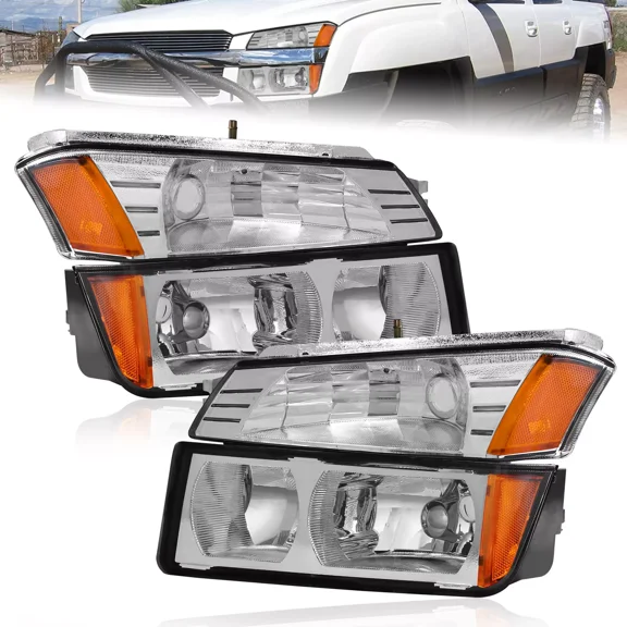 MOSTPLUS Pair Front Lamps Headlights Assembly for 2002-06 Chevy Avalanche w/Body Cladding