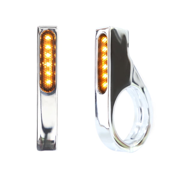2X Chrome Motorcycle Front 41mm LED Turn Signal Fork Tube Clamp Amber Light Lamp