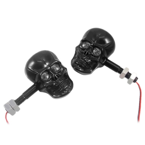 2X Chrome Motorcycle Skull LED Turn Signals Lights for Harley-Davidson Black