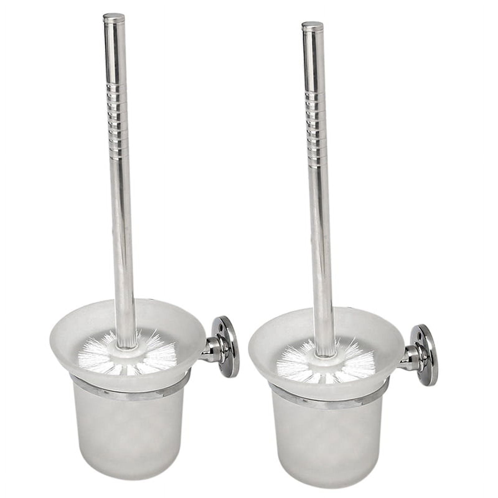 2X Chrome Round Wall Mounted Toilet Brush and Frosted Glass Toilet Brush Holder