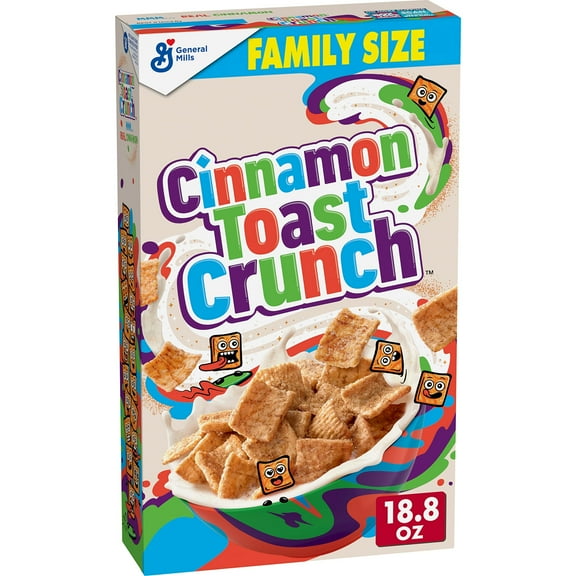 2X - Cinnamon Toast Crunch Breakfast Cereal, Crispy Cinnamon Cereal, Family Size, 18.8 Oz Cereal Box