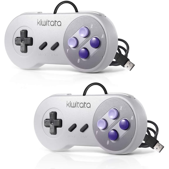 2X Classic SNES USB Controller for PC Gamings, Retro SNES Wired USB Game Emulator Controller for Windows XP 7 8 11 Mac Raspberry Pi