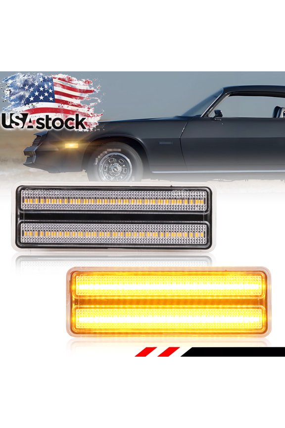 2X Clear Lens Front Bumper Side Marker Light Turn Signal Light Fender Light Reflector Light With Amber LED For 1978 1979 1980 1981 Chevrolet Camaro