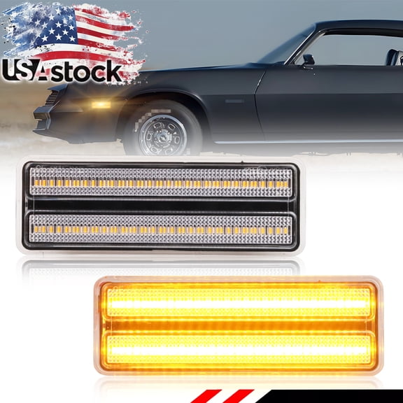 2X Clear Lens Front Bumper Side Marker Light Turn Signal Light Fender Light Reflector Light With Amber LED For 1978 1979 1980 1981 Chevrolet Camaro