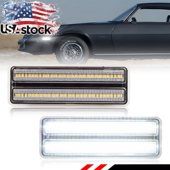 2X Clear Lens Front Bumper Side Marker Light Turn Signal Light Fender Light Reflector Light With White LED For 1978 1979 1980 1981 Chevrolet Camaro