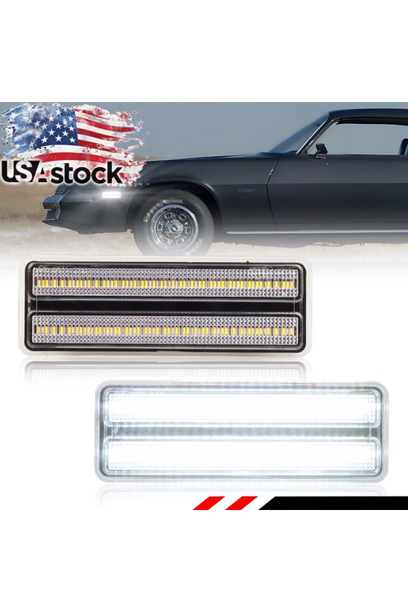 2X Clear Lens Front Bumper Side Marker Light Turn Signal Light Fender Light Reflector Light With White LED For 1978 1979 1980 1981 Chevrolet Camaro