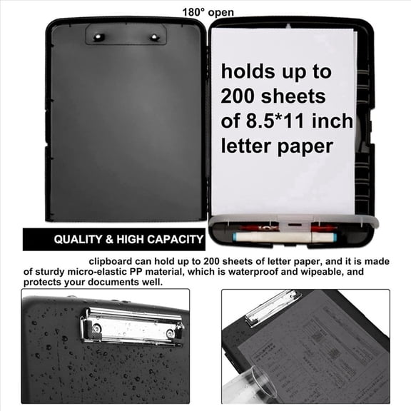 2X Clip Board Organizer Clipboards with Storage Nursing Clipboard Foldable File Folder Plastic Clipboard (Black)