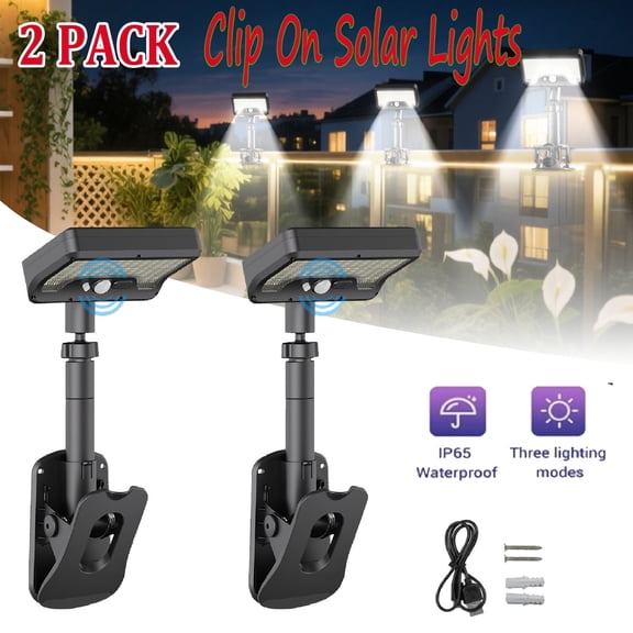 2X Clip On Solar Lights Outdoor with Motion Sensor Fence Security Camping Lights
