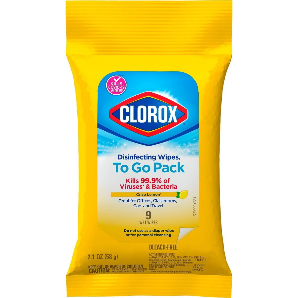 2X - Clorox On the Go Crisp Lemon Disinfecting Wipes 9 ct