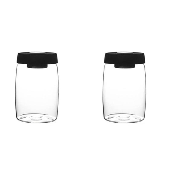 2X Coffee Bean Storage Container Glass Vacuum Jar Sealed Nordic Kitchen Storage Snack Tea Milk Powder Container L,2 x coffee canister,black