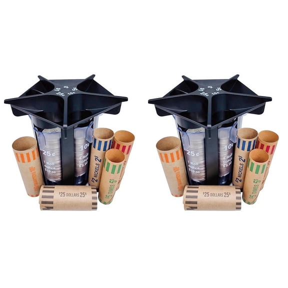 2X Coin Sorter Tube Coin Counter with Coin Wrappers,5-in-1 Change Sorter Change Counter Machine