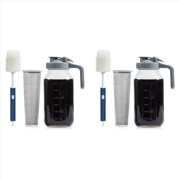 2X Cold Brew Coffee Maker Jar 64Oz, Thick Glass Pitcher Flip Cap Spout Lid with Handle