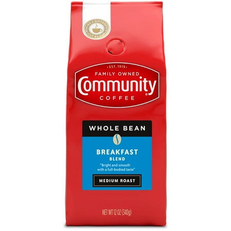 Community Coffee Breakfast Blend Medium Roast Whole Bean 12 oz Gable Top (Pack of 2)