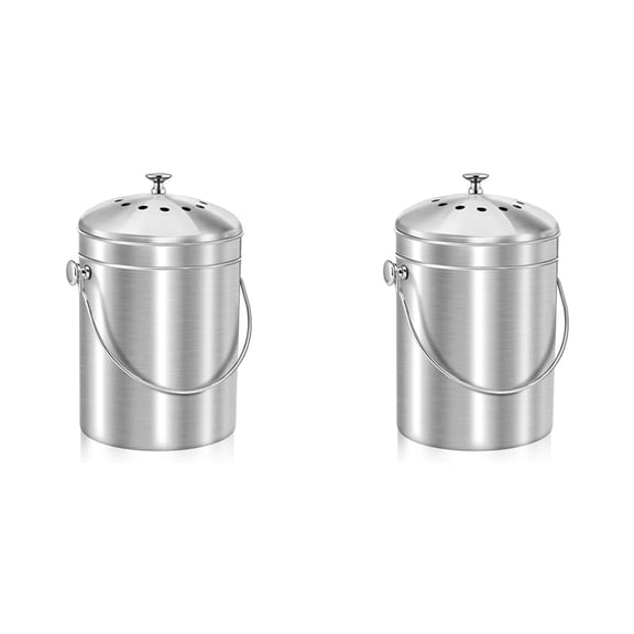 2X Compost Bucket for Kitchen Countertop,1.3 Gallon Stainless Steel Compost Bin Indoor with Lid