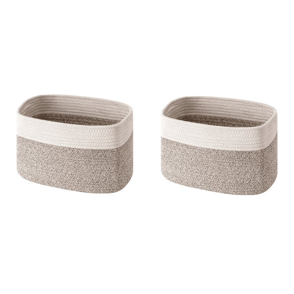 2X Cotton Rope Storage Baskets Bin Storage Square Organizer Foldable Decorative Woven Basket with Handles, C