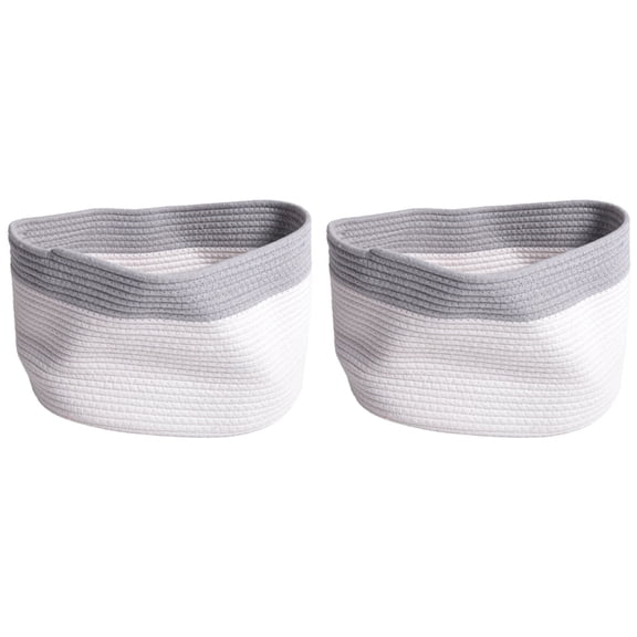 2X Cotton Rope Storage Baskets Bin Storage Square Organizer Foldable Decorative Woven Basket with Handles, D