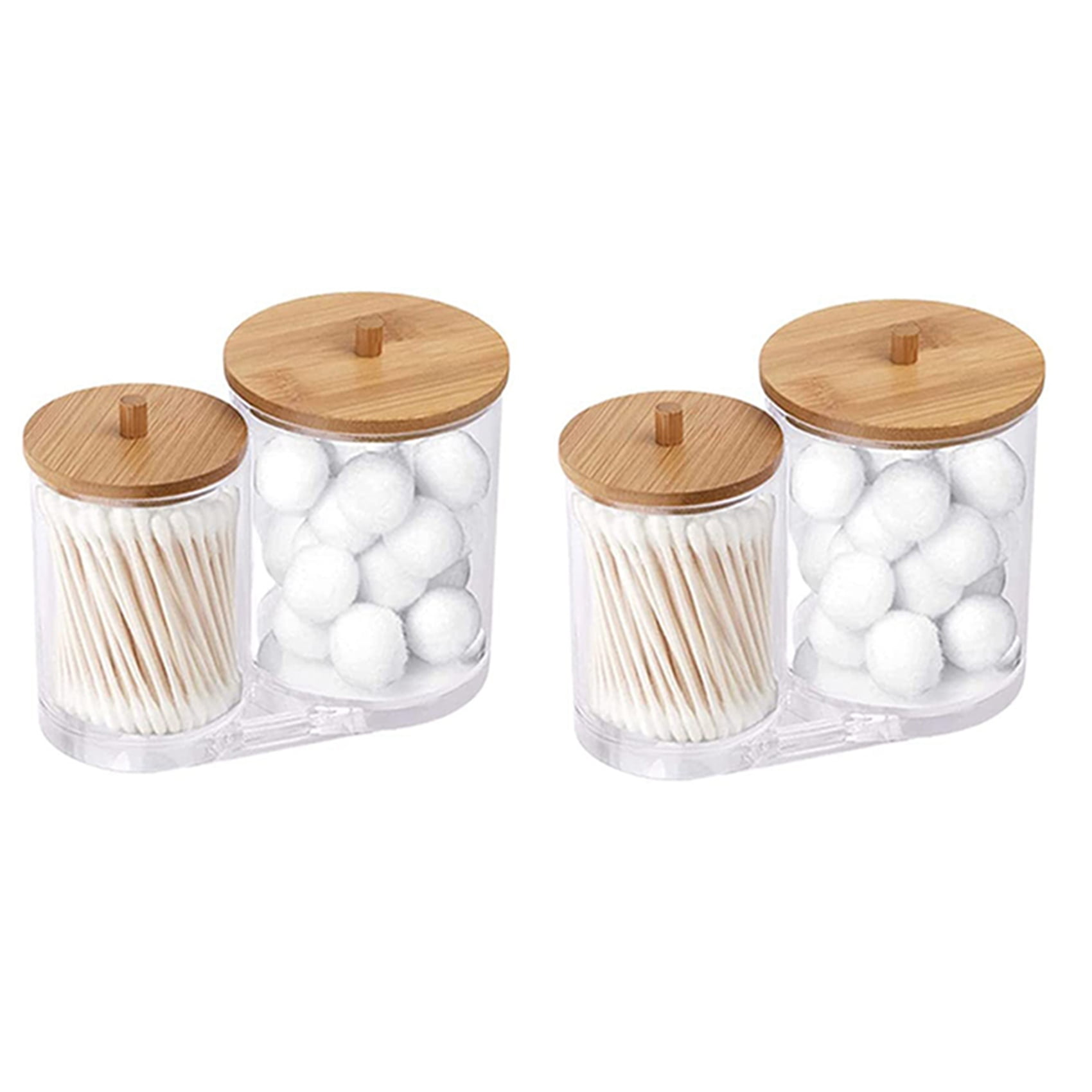 2X Cotton Swab Pads Holder with Bamboo Lids, Acrylic Qtip Holder Ball