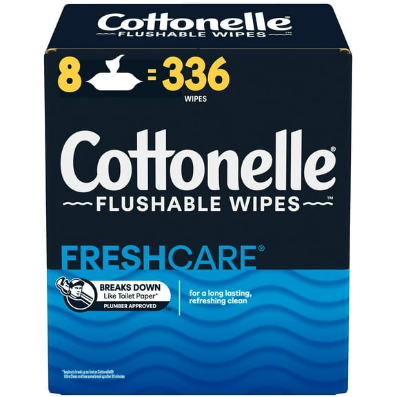 2X-Cottonelle Fresh Care Flushable Wet Wipes, Adult Wet Wipes, 8 Flip-Top Packs, 42 Wipes Per Pack (336 Total Flushable Wipes), Packaging May Vary