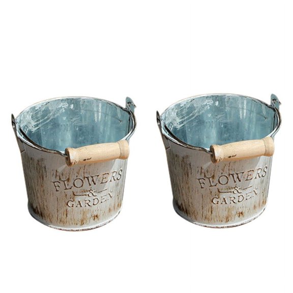 2X Country Retro Old Metal Flower Bucket Flower Metal Craft Iron Bucket Small Flower Pot